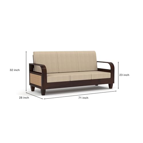 Image of Sheesham Wooden 7 Seater Sofa for Living Room | Solid Wood Sofa with Rattan Cane Side Rack | Rosewood Sofa Set for Home & Office | Lounge (Walnut, 3+2+2 Seater)
