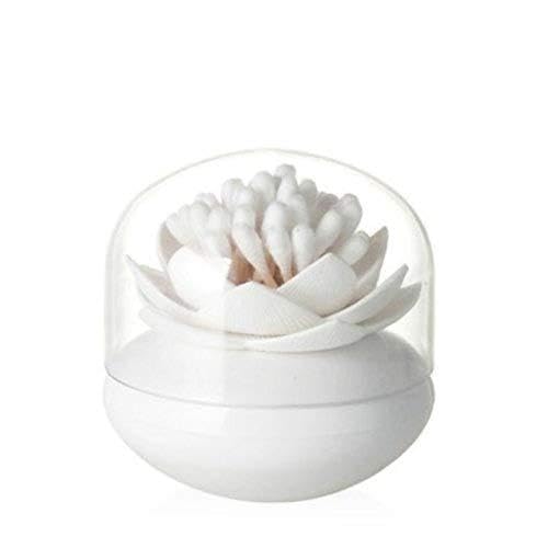 MaxS Lotus Cotton Swab Holder Small Toothpicks Q-tips Storage Organizer Canister Jar for Swabs Cosmetic Pads - White