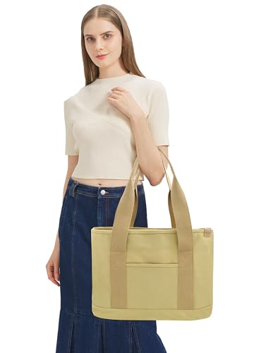 Image of TeeYee 16oz Canvas Tote Bag Casual Multi pockets Handbags Large Capacity Shopping Shoulder Bag with Pocket Bags Work Purses