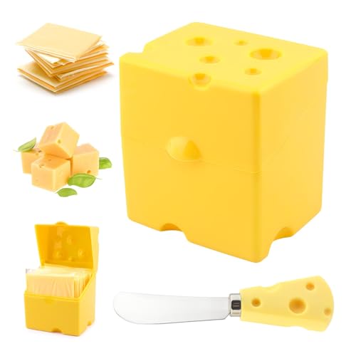 Sliced Cheese Storage Container, Plastic Cheese Slice Keeper for Fridge with Butter Cu-tter, Flipped Lid Chees e Saver Holder, Airtight, Keeps Chees e Fresh Longer(COLOR:Yellow)