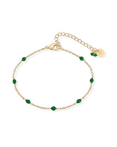 PAVOI 14K Gold Plated Enamel Beaded Bracelets for Women - Colorful Dainty Bead Bracelet - Boho Festival Black, Green, Pink, Turquoise, White Jewelry Gifts