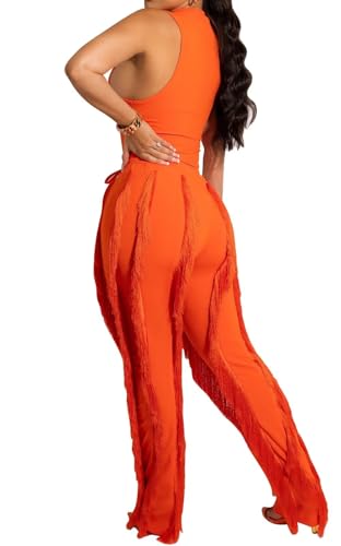 Image of EDITCOZY Women Sexy Two Piece Outfits Fringe Pants Set Tassel Club 2 Piece Sets Going Out Birthday Party Night