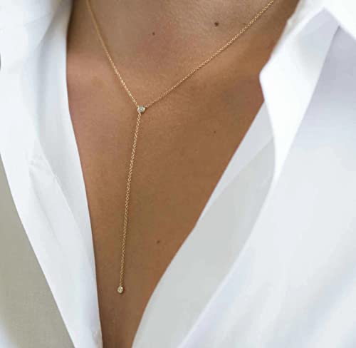Image of Tewiky Dainty 14k Gold Plated /Silver Cubic Zirconia Necklaces for Women, Simple CZ Jewelry Necklaces Trendy Gifts
