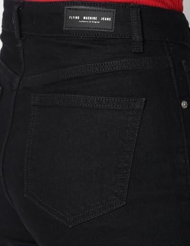 Image of Flying Machine Women's Straight Fit Jeans| Solid | High Rise | Stretchable | Jeans for Woman