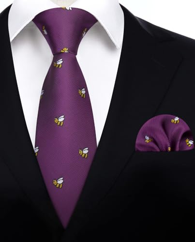 Image of HISDERN Ties for Men Classic Animal Tie and Pocket Square Set Jacquard Woven Silk Neckties Handkerchief Wedding Party
