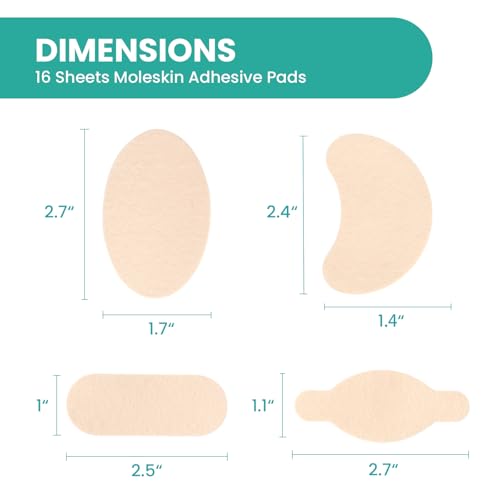 Welnove Moleskin Adhesive Pads for Feet,Blister Bandages for Feet, Mole Skin Patch for Feet Heels, Skin Tape Stickers for Feet - 16 Sheets of 4 Shapes