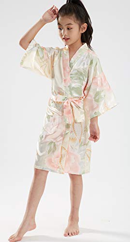 QXQTER Girls Floral Silk Kimono Robe Wedding Flower Girl Robes Dressing Gown Bathrobes Housecoat2