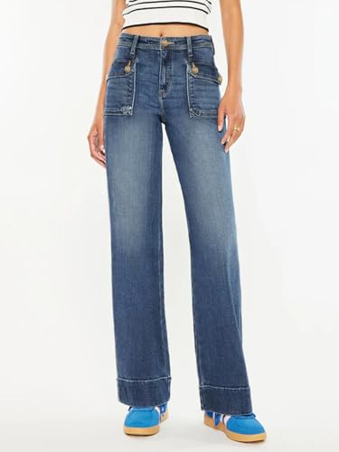 EMMIOL Women's Wide Leg Jeans Mid-High Waisted Stretchy Loose Boyfriend Denim Pants with Pockets Trendy Fall 20254