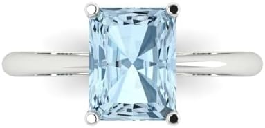 Clara Pucci 2.5 tcw Radiant Cut Cocktail Ring for Women in 14K White Gold, Natural Aquamarine Birthstone Vintage Solitaire Solid Gold Womens Statement Fashion Ring (Size Adjustable)