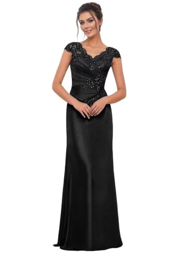 Mother of The Bride Dress Chiffon Lace Applique Mermaid Formal Wedding Guest Dress with Cap Sleeve