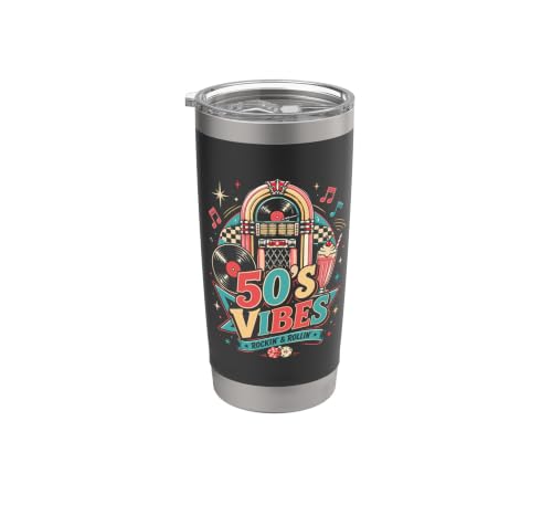 50s Retro Vintage Fifties Rock and Roll Sock Hop Nostalgia Vaso térmico de acero inoxidable de doble pared