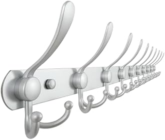 Dseap Coat Rack Wall Mount - 38” Long 10-Tri-Hooks Heavy Duty Coat Hanger Rail Wall Hooks for Hanging Coats Hats Clothing Clothes Purse Mudroom Entryway, Silver