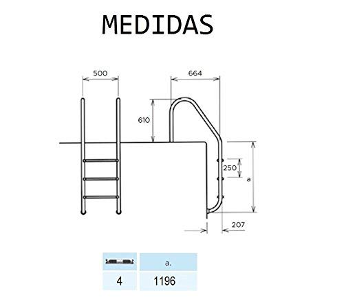 Escalier Piscine Standard FX 4 marches antidérapantes. Acier Inoxydable AISI 304 avec Fixations avec Prise de Terre.