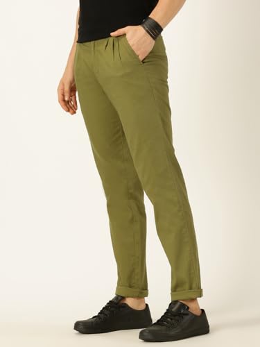 Image of Thomas Scott Men's | Solid | Breathable Fabric | 4 Pockets | Casual | Mid Rise | Regular Fit | Cotton Linen | Button Clouser | Chino Trouser | Pants