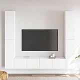 Modules combinables de manière flexible : deux tableaux TV de 80 x 30 x 30 cm plus quatre hauts de 30,5 x 30 x 90 cm peuvent être disposés librement, que ce soit comme meuble TV, buffet ou étagère avec portes – ainsi l'ensemble s'adapte à tous les styles d'intérieur