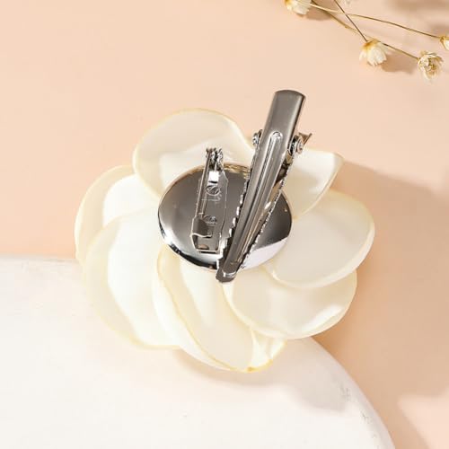 Image of Handmade Camellia Flower Boutonniere Stick Brooch for Women Bohemia Fabric Floral Lapel Pin Stylish Vintage Pin Corsage for Women Jewelry Gifts