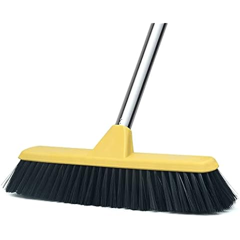Push Broom with Long Handle, Floor Brush 47.6 inch Soft Bristle Broom 12.2" Wide for Cleaning Bathroom Kitchen Patio Garage Deck Tile Floor Cover