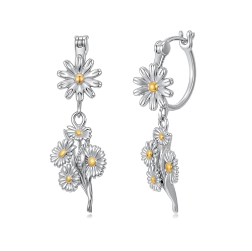 Boucles d'oreilles marguerite argent 925 femme pendantes fines