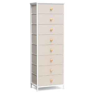 Fabric Dresser for Bedroom, 8 Drawer Tall Vertical Skinny Tower (Beige)