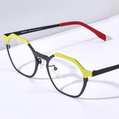 Image of FONEX Colorful Pure Titanium Glasses Frame Women Retro Round Eyeglasses