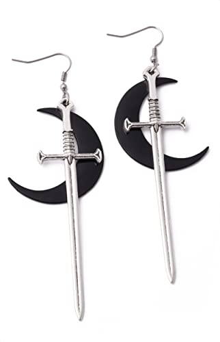 Sacina Gothic Crescent Moon Sword Earrings, Goth Sword Earrings Dangle, Christmas Gift for Women
