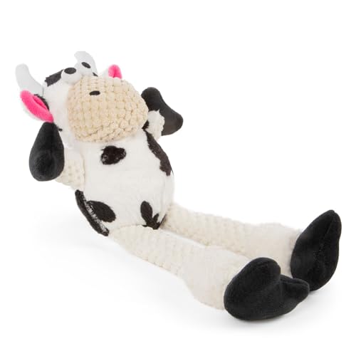 Image of goDog Checkers Just for Me Skinny Cow Squeaky Plush Dog Toy, Chew Guard Technology - White, Mini