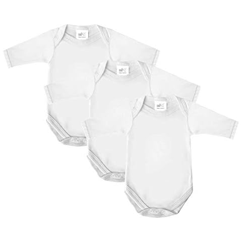 Baby Bodysuits, Cotton Long Sleeved Vests, British Made for Boys or Girls, 3 Pack, White, Newborn Cover