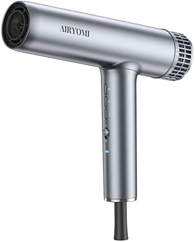 AIRYOMI Hair Dryer Blow Dryer with Diffuser and Concentrator 2000W Professional Ionic Hair Dryer Brushless Motor Magnetic Nozzles Quiet and Fast Drying Travel Hair Dryer Silvery