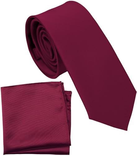 Image of Boy's Solid Tie with Pocket Square Set, Regular Necktie for Children and Kids, Self-Tied