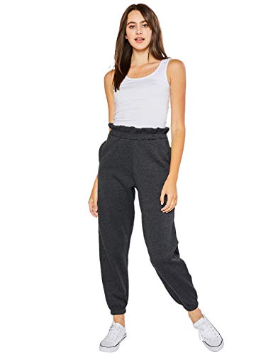 esstive Women\'s Ultra Soft Fleece Basic Midweight Casual Paper Bag Waist Band High Rise Joggers, Charcoal, Medium - Thumbnail 3