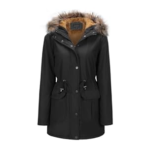 YFFUSHI Damen Wintermantel Lang Dicker Winterparka leichte mit Kapuze Jacke Winter Warm Gefüttert Coat Fellkapuze Große Parka Mantel, Schwarz, M