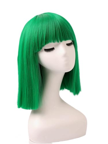Perruque bob droite verte thermorésistante cheveux synthétiques lisses mi-longs avec frange