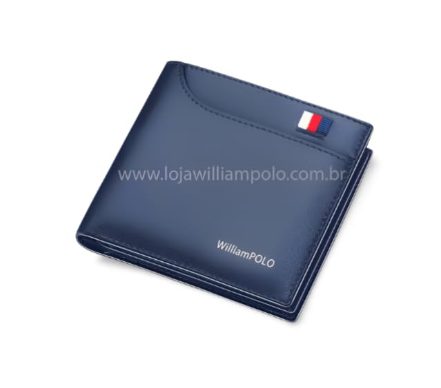 Carteira Compacta William Polo modelo Bifold em Couro - Azul