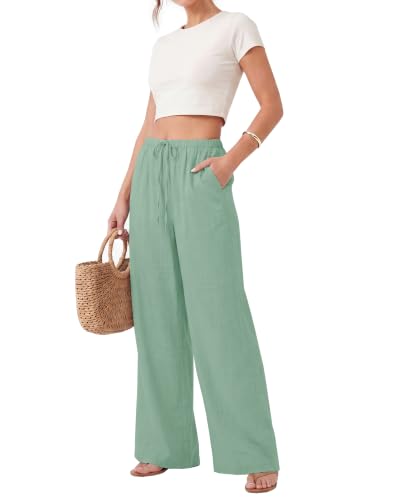 Image of ZOOSIXX Wide Leg Pants for Women - Palazzo Flowy Lounge Lightweight Summer Drawstring Trousers with Pockets Beach Vacation