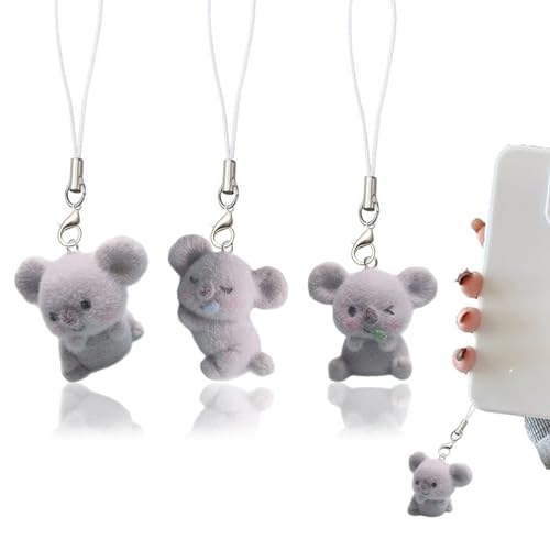 Image of 3 Pieces Phone Charm, Cute Fluffy Koala, Kawaii Charms for Phone Case, Bag Charms for Handbags, Phone Accessories for Girls Keychain, Good Luck Lanyard for Women