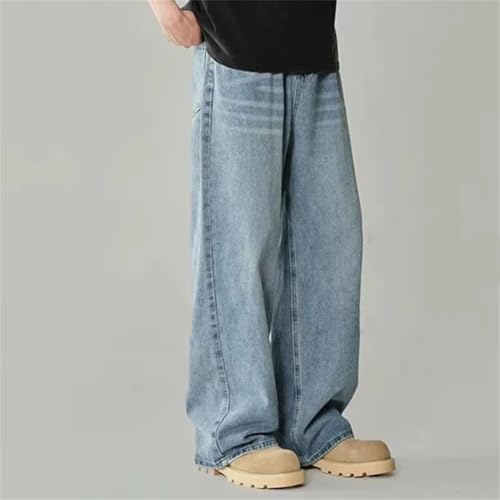 Men’S High Waist Wide Leg Jeans Mid Waist Loose Fit Straight Denim Pants Casual Zipper Fly Plaid Design Jeans4