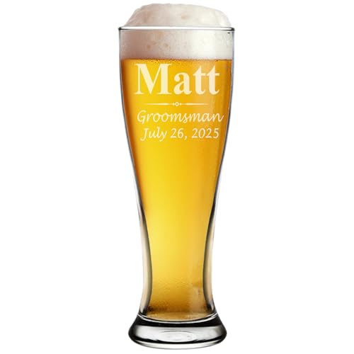 My Personal Memories Custom Personalized Groomsmen 16 oz Pilsner Beer Glasses - 3 Lines Design (1)