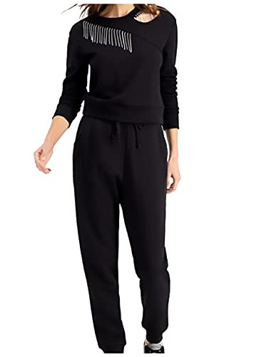 INC International Concepts INC Womens Embellished Cutout Sweatshirt, Black, Medium
