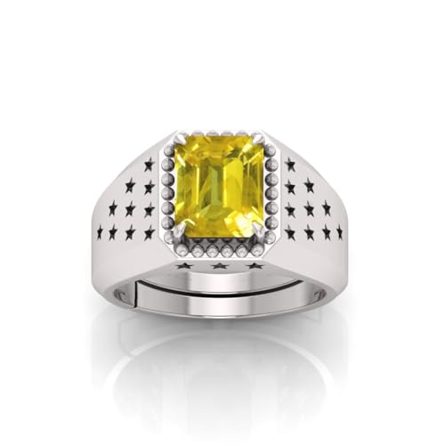 Bague saphir jaune Pukhraj d'exception en métal plaqué argent haut de gamme