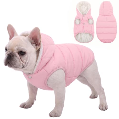 SAWMONG Dog Winter Coat,Warm Fleece Lined Dog Jacket with Leash Hole & Hood