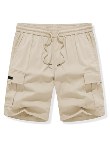 Image of JMIERR Men's Casual Stretch Cargo Shorts | Drawstring Elastic Waist, Multi Pockets, Summer Work Short, Classic