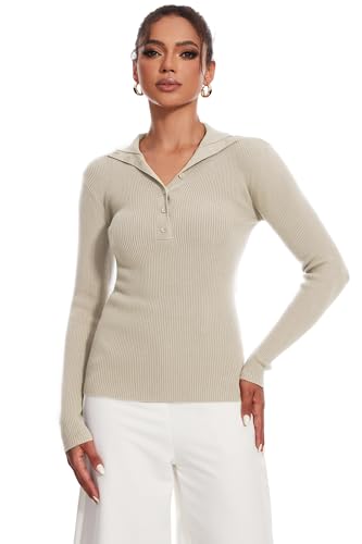 Women's 2024 Fall Button Down Lapel V Neck Long Sleeve Ribbed Knit Casual Slim Tops2