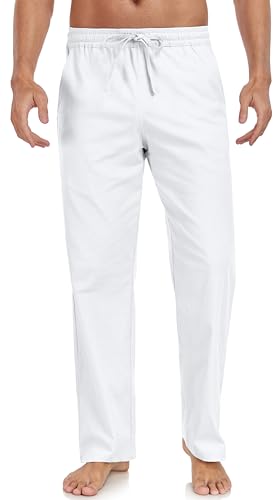 Janmid Mens Casual Linen Pants Elastic Waist Drawstring Beach