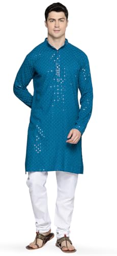 Maple Clothing Sequined Indian Cotton Men's Kurta Pajama Chikankari Embroidered Wedding Guest Outfit