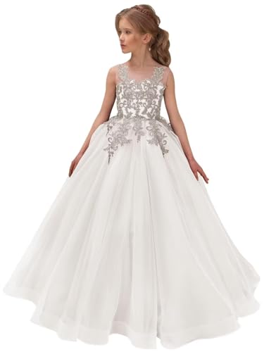 Girl Tulle Flower Dresses Lace Embroidery Applique Princess Pageant Dress Girls Vintage Birthday Party Ball Gown