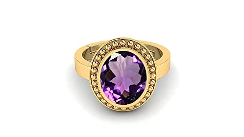 Bague améthyste violette réglable en plaqué or et argent pour homme et femme