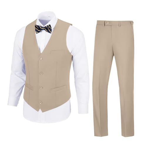 Men's Suit 2 Pieces Suit Vest Pants Set,Slim Fit Formal Bussiness Wedding Prom Suits for Men