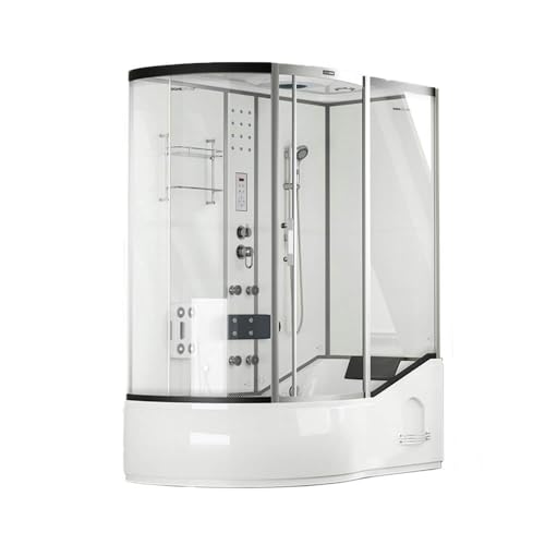 Home Deluxe - Duschtempel All IN 2in1 - Weiß, 170 x 90 x 220 cm Links - inkl. Regendusche, Fußmassage, Radio und Zubehör I Duschkabine Fertigdusche Badewannenkombination, Duschtempel