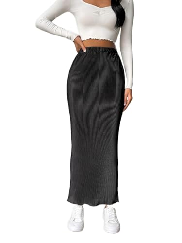 Women Casual Elastic Waist Pencil Skirt Midi Long Skirt