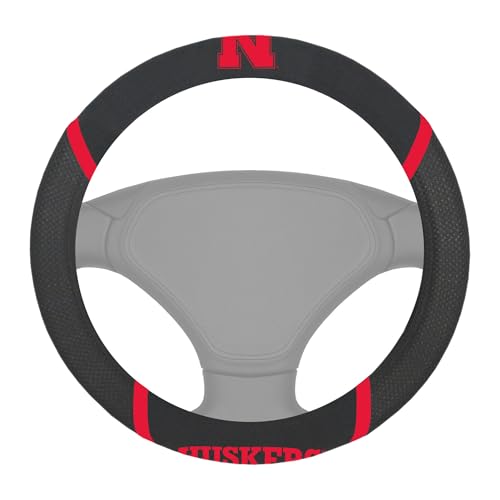 FANMATS - 14918 NCAA University of Nebraska Cornhuskers Polyester Steering Wheel Cover , 15